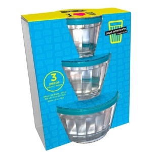 POTE VIDRO 3 PEÇAS COM TAMPA COLOR